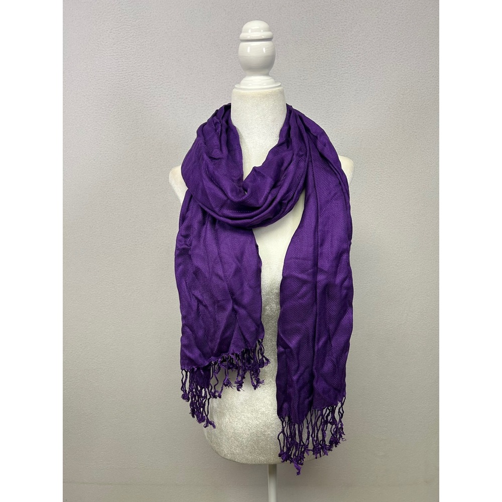 Boho Chic Women OS Purple Viscose Fringed Ribbed Wrap Scarf